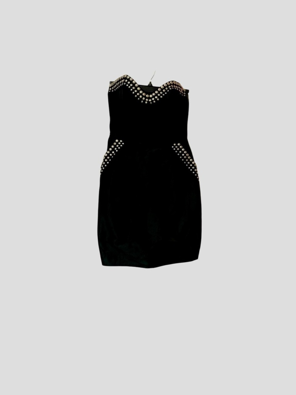 VTG Y2k 90s ABS Biker strapless Taffeta Metal Studs boned Corset mini Dress 0 XS